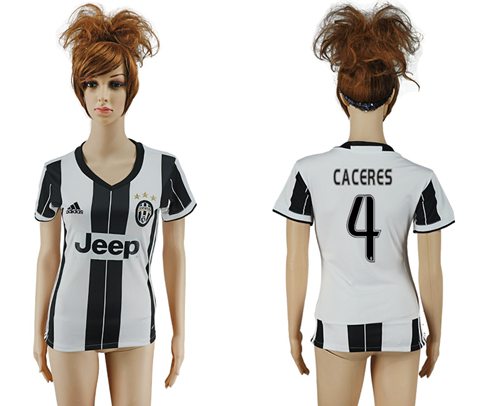 Women's Juventus #4 Caceres Home Soccer Club Jersey